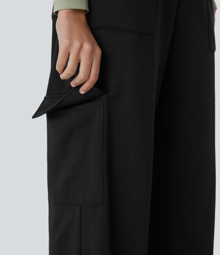 Pantalon cargo en polaire taille moyenne avec poches multiples