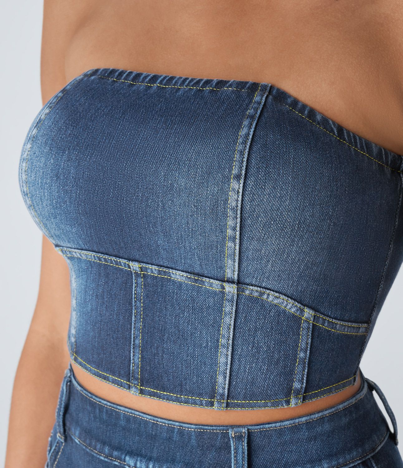 Halara Flex™ Skinny Washed Stretch Knit Denim Casual Tube Top