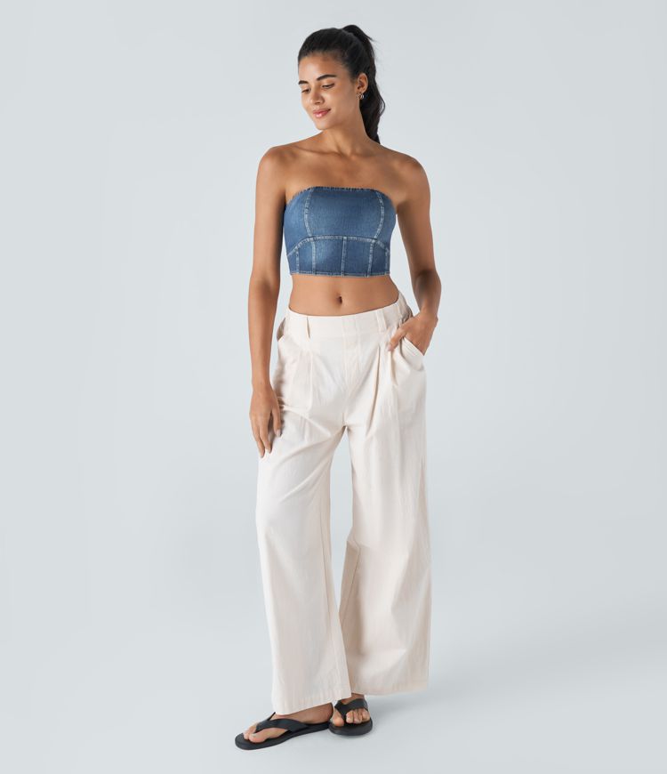 Halara Flex™ Skinny Washed Denim Casual Tube Top
