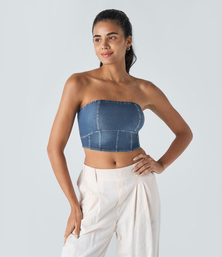 Halara Flex™ Skinny Washed Denim Casual Tube Top
