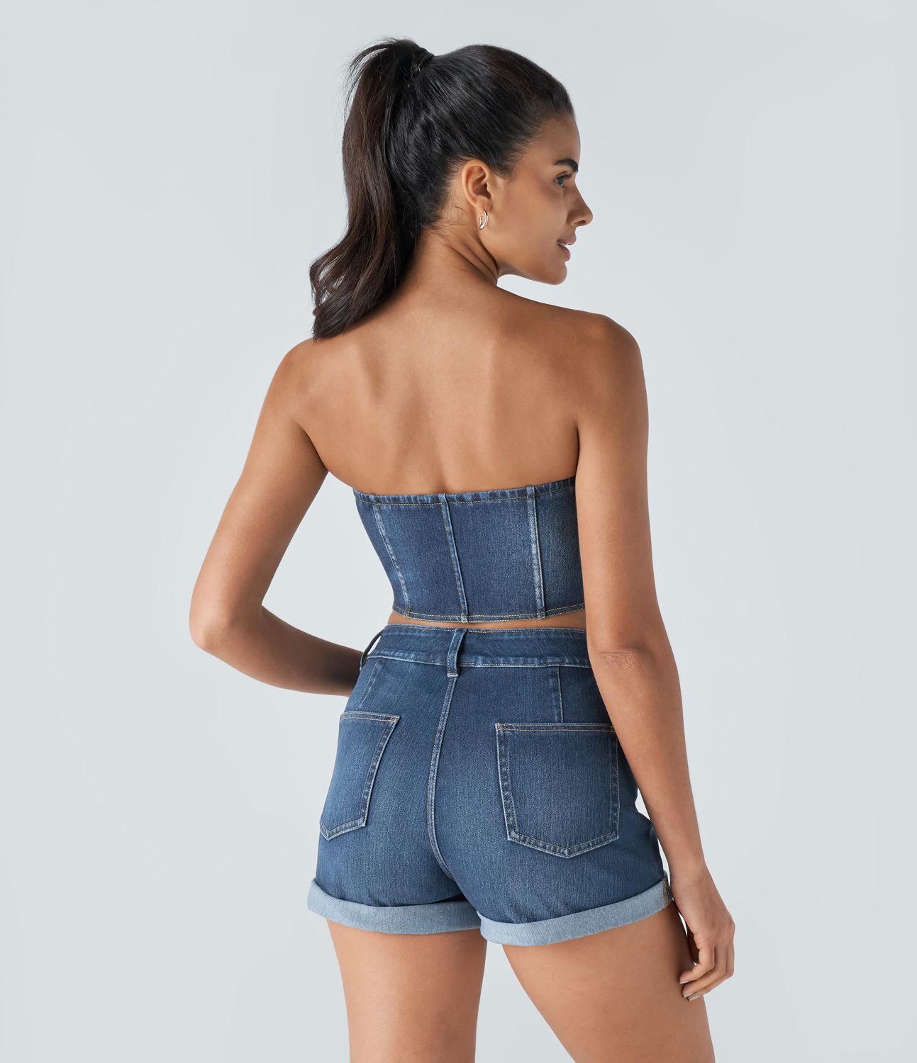 Halara Flex™ Skinny Washed Stretch Knit Denim Casual Tube Top