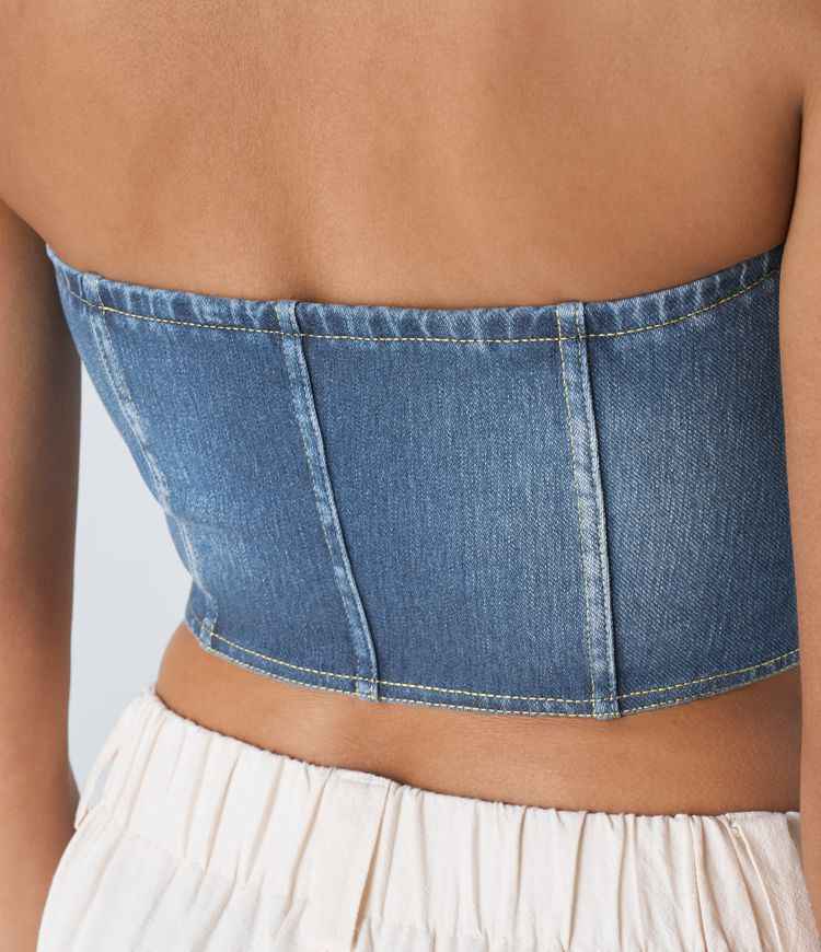 Halara Flex™ Skinny Washed Denim Casual Tube Top