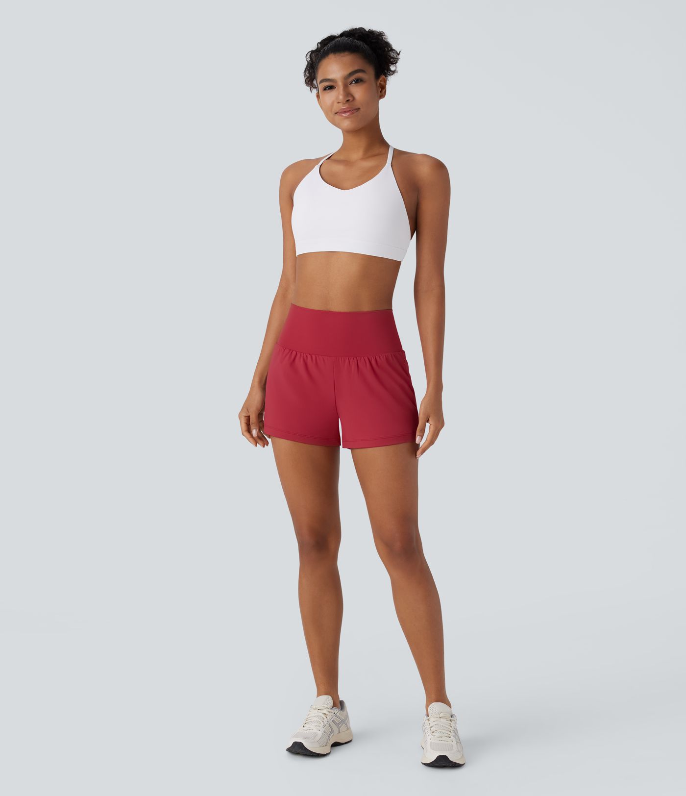 Pantalón corto yoga 2 en 1 tiro alto bolsillo trasero lateral oculto 7.5cm