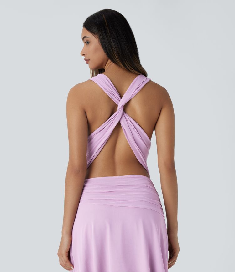 Cowl Neck Ruched Cropped Top