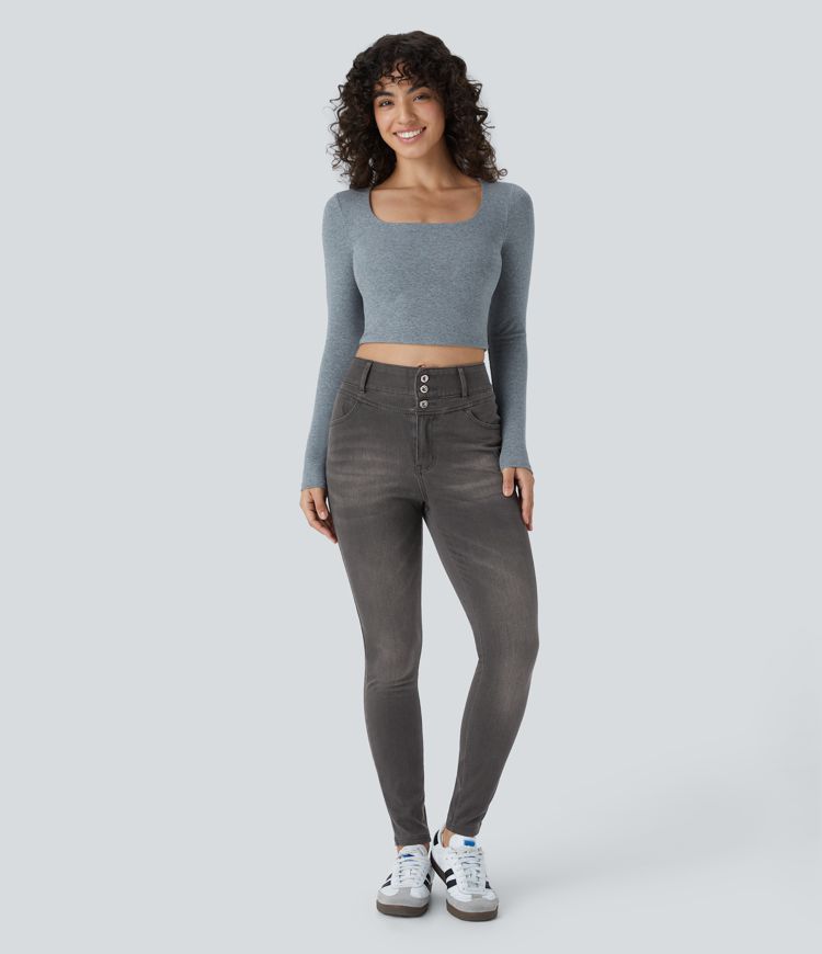 Halara Flex™ High Waisted Zipper Pockets Casual Skinny Jeans Halara Flex™ High Waisted Zipper Pockets Casual Skinny Jeans