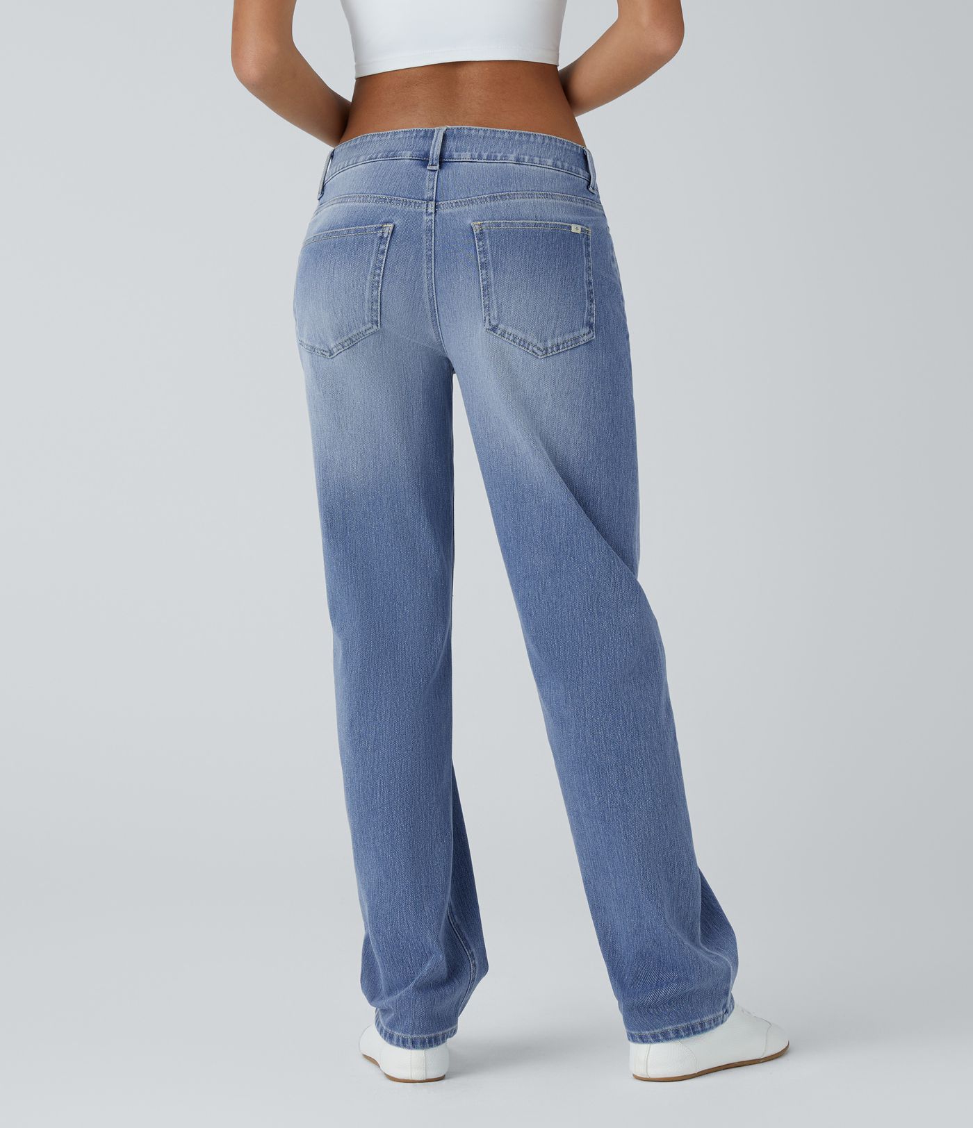 Halara Flex™ Low Rise Zipper Pockets Straight Leg Washed Casual Jeans