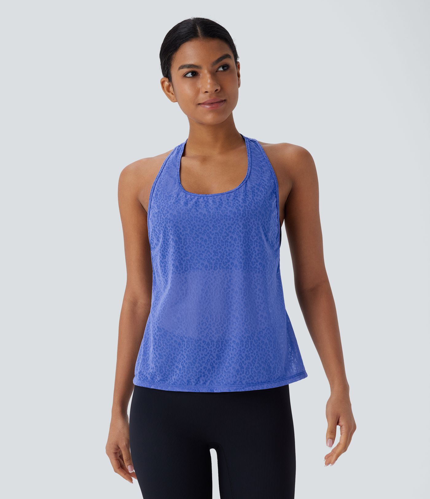 Sheer Racerback Leopard Jacquard Training Tank Vest Top