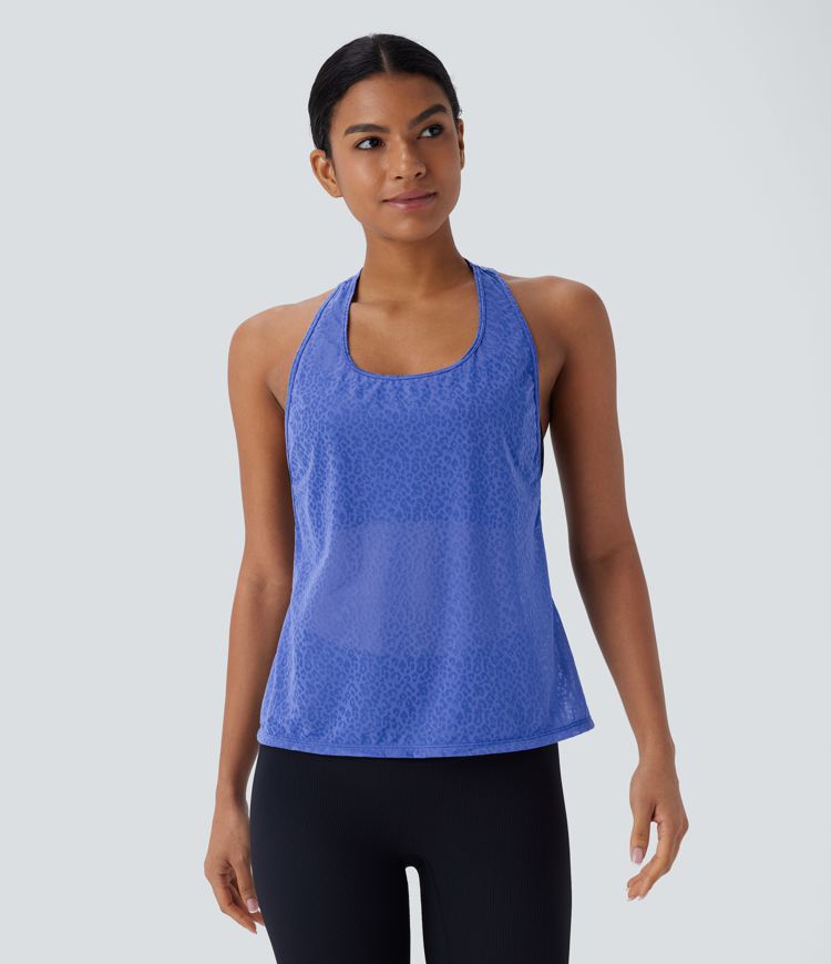 Sheer Racerback Leopard Jacquard Training Tank Top