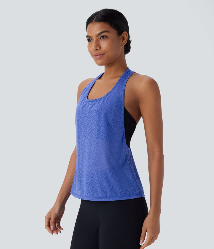Sheer Racerback Leopard Jacquard Training Tank Top