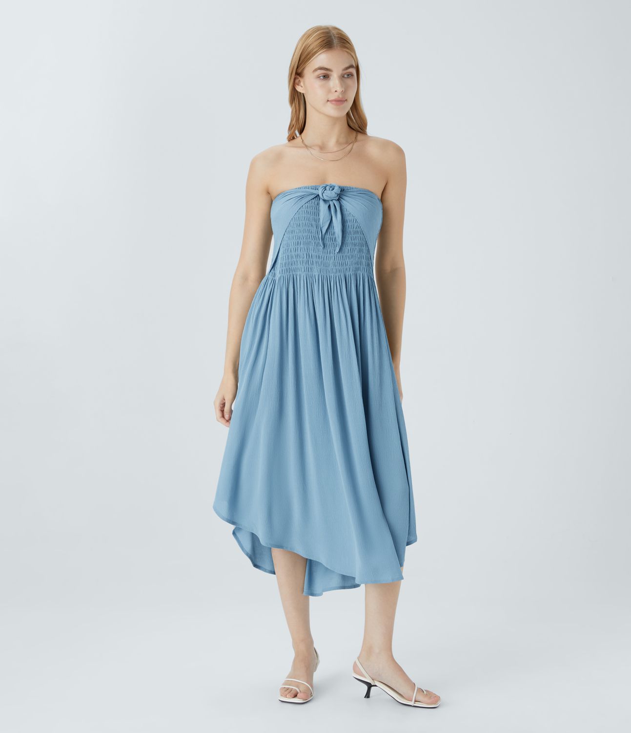 High Waist Shirring Tie Front Pleats Maxi Resort Skirt