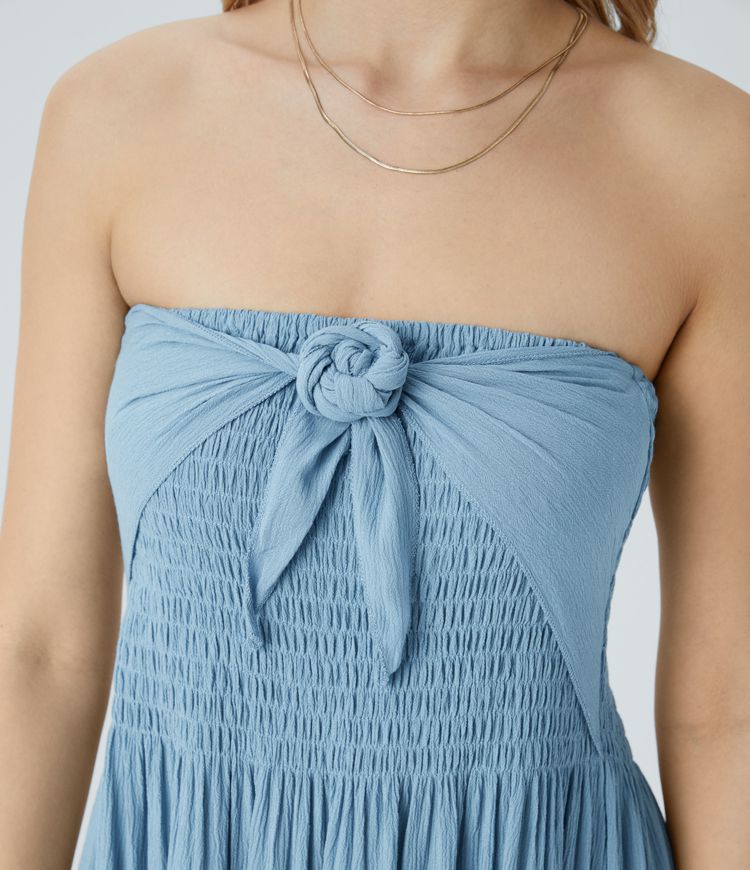 High Waist Shirring Tie Front Pleats Maxi Resort Skirt