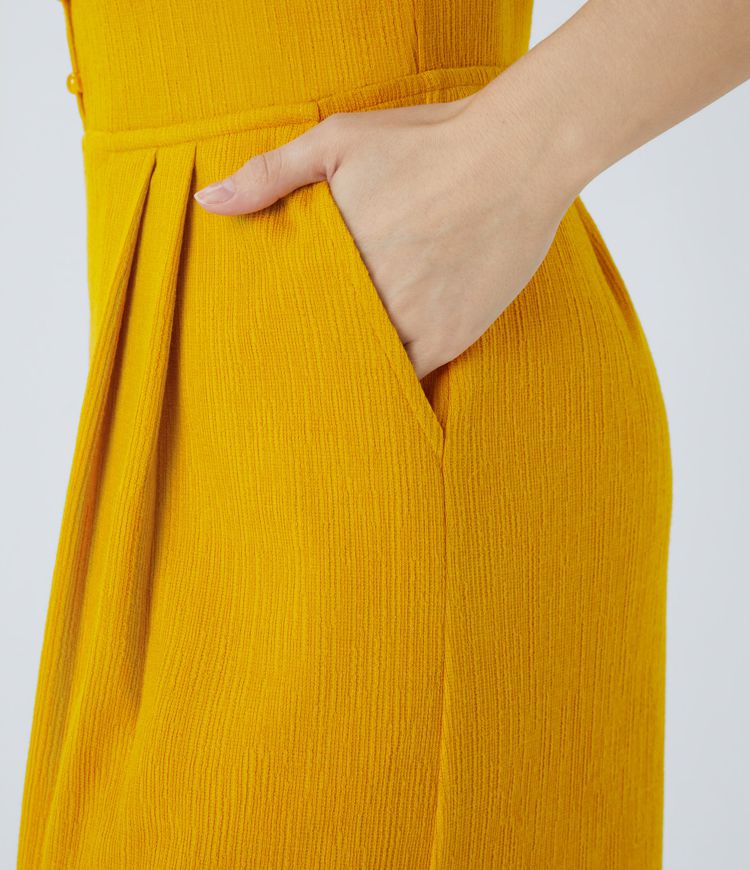 Double strap V-neck button side pocket wide casual jumpsuit