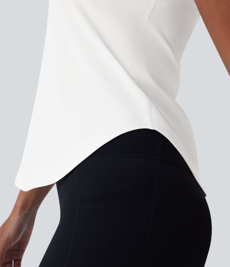 SoftlyZero™ QuickDry Round Neck Short Sleeve Contrast Mesh Curved Hem Running Sports Top