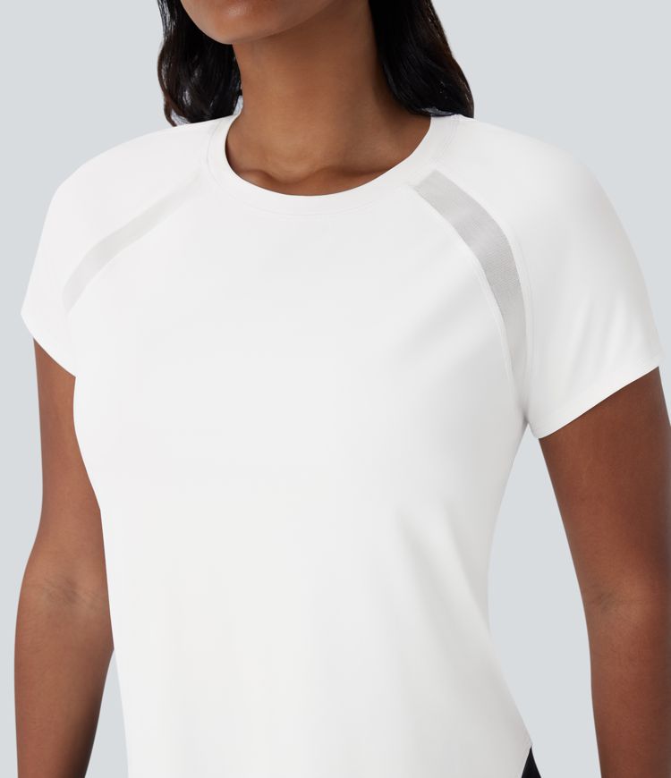 SoftlyZero™ QuickDry Round Neck Short Sleeve Contrast Mesh Curved Hem Running Sports Top