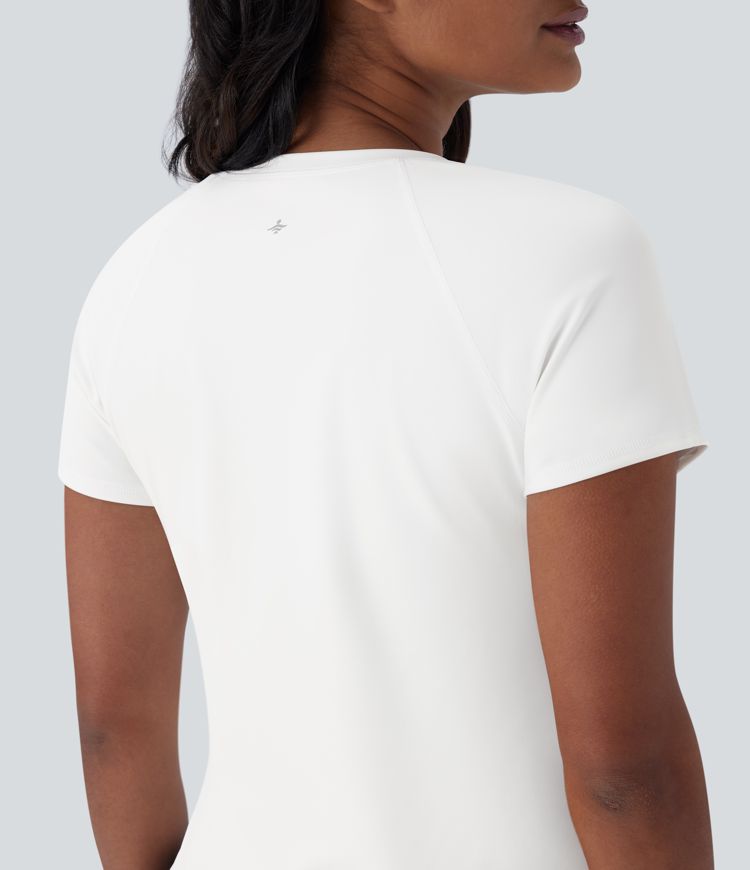 SoftlyZero™ QuickDry Round Neck Short Sleeve Contrast Mesh Curved Hem Running Sports Top