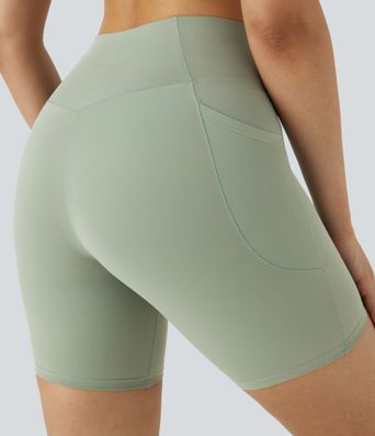 SoftlyZero™ High Waisted Crossover Pocket Yoga Biker Shorts 7"-UPF50+