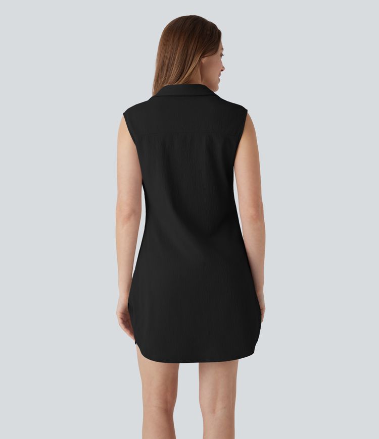 V Neck Sleeveless Curved Hem Mini Dress