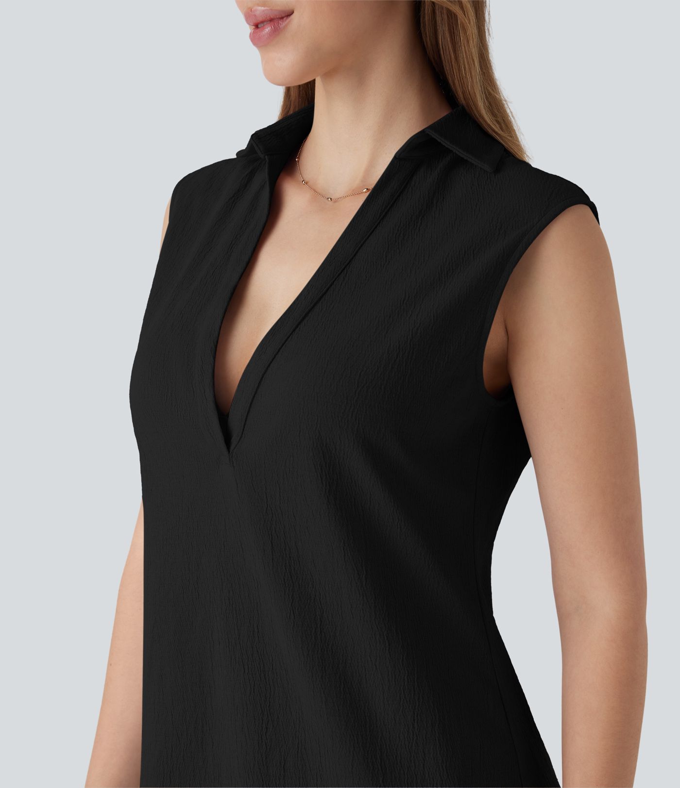 V Neck Sleeveless Curved Hem Mini Dress