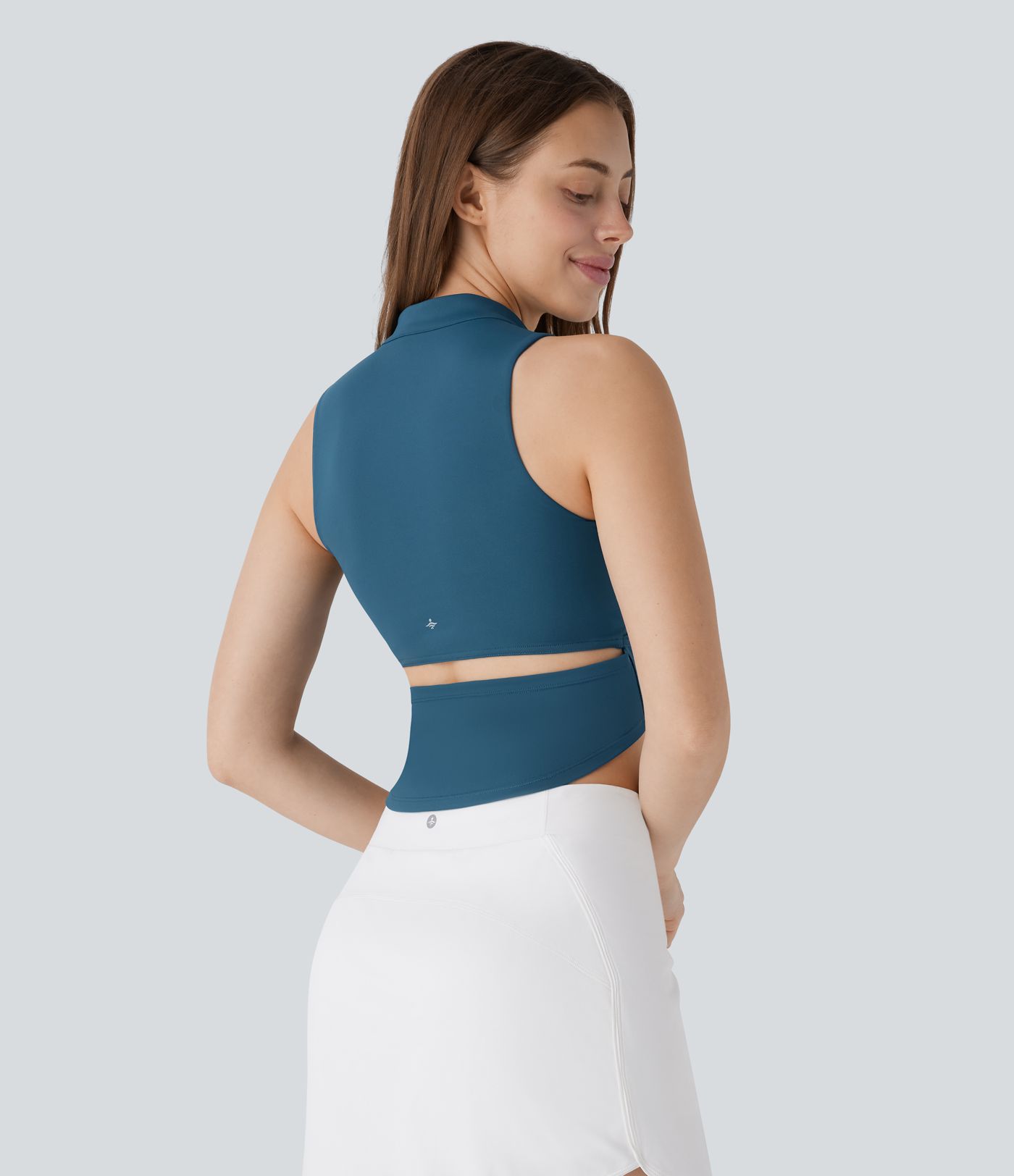 Softlyzero™ QuickDry Stand Collar Zipper Cut Out Curved Hem Skinny Cropped Golf Tank Vest Top