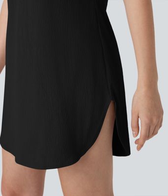 V Neck Sleeveless Curved Hem Mini Dress