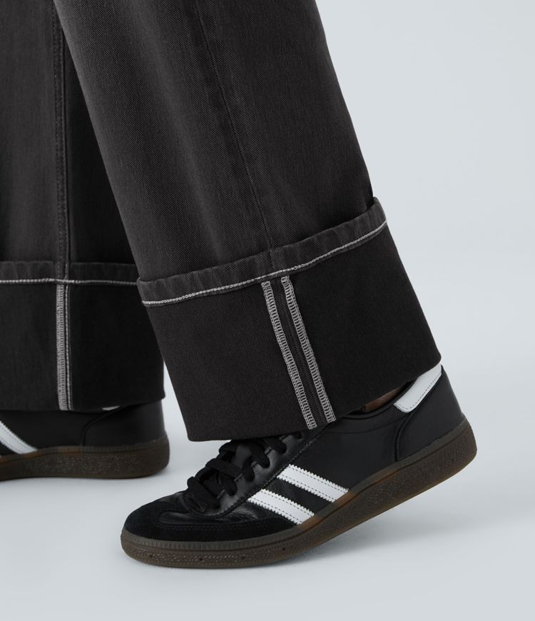 Halara Flex™ Low Rise Button Multiple Pockets Rolled Hem Washed Stretchy Knit Casual Boyfriend Jeans