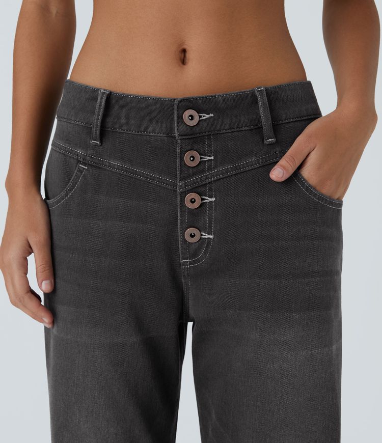 Halara Flex™ Low Rise Pockets Rolled Hem Washed Casual Boyfriend Jeans