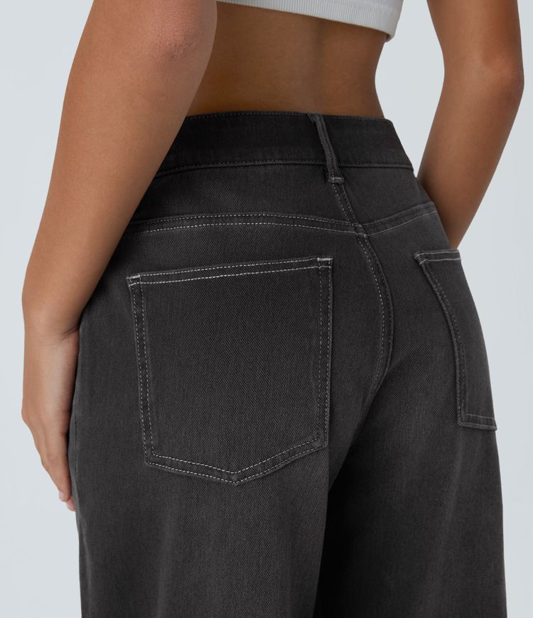 Halara Flex™ Low Rise Pockets Rolled Hem Washed Casual Boyfriend Jeans