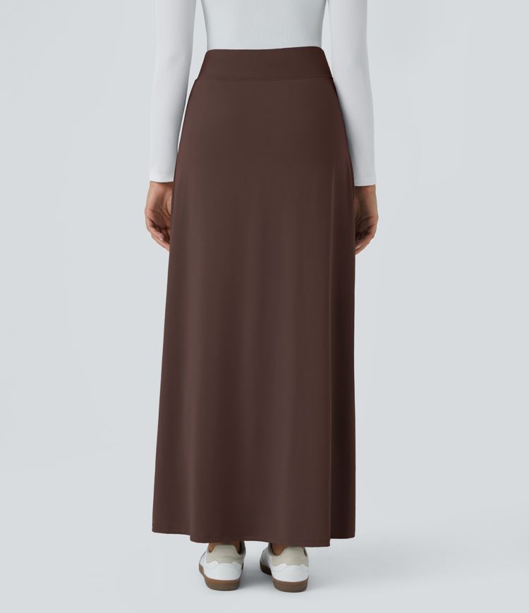 High Waisted Decorative Buckle Split 2-in-1 Maxi Casual Skirt High Waisted Decorative Buckle Split 2-in-1 Maxi Casual Skirt