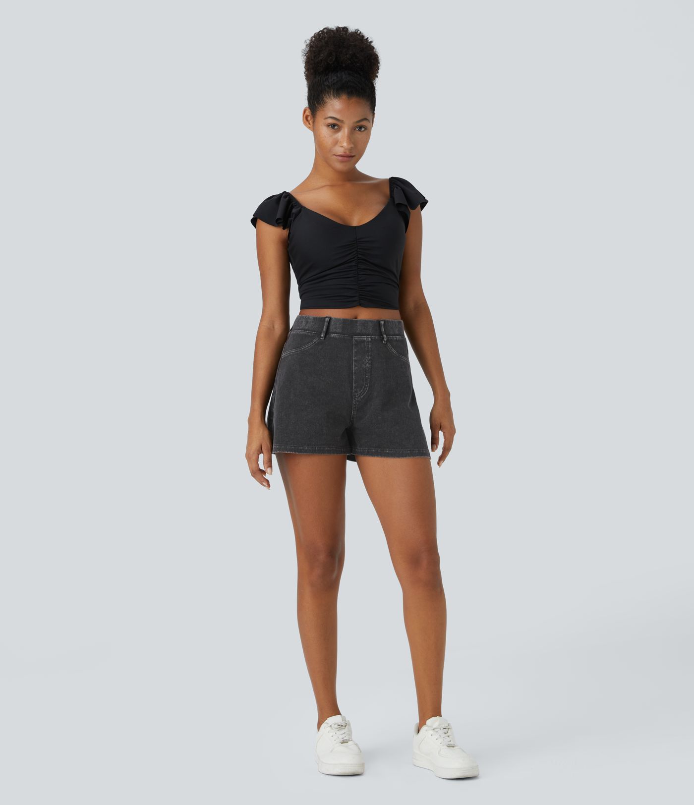 Halara Flex™ ハイウエスト バックサイドポケット ストレッチニットデニム カジュアルショーツ 2.5''