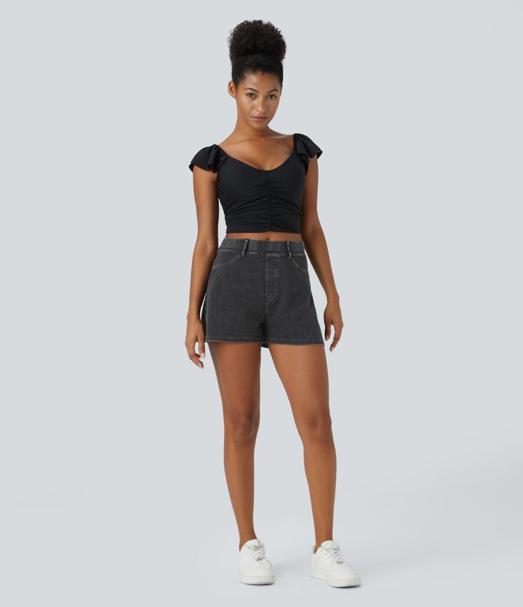 Halara Flex™ High Waist Back Pocket Stretch Knit Denim Casual Shorts 2.5''