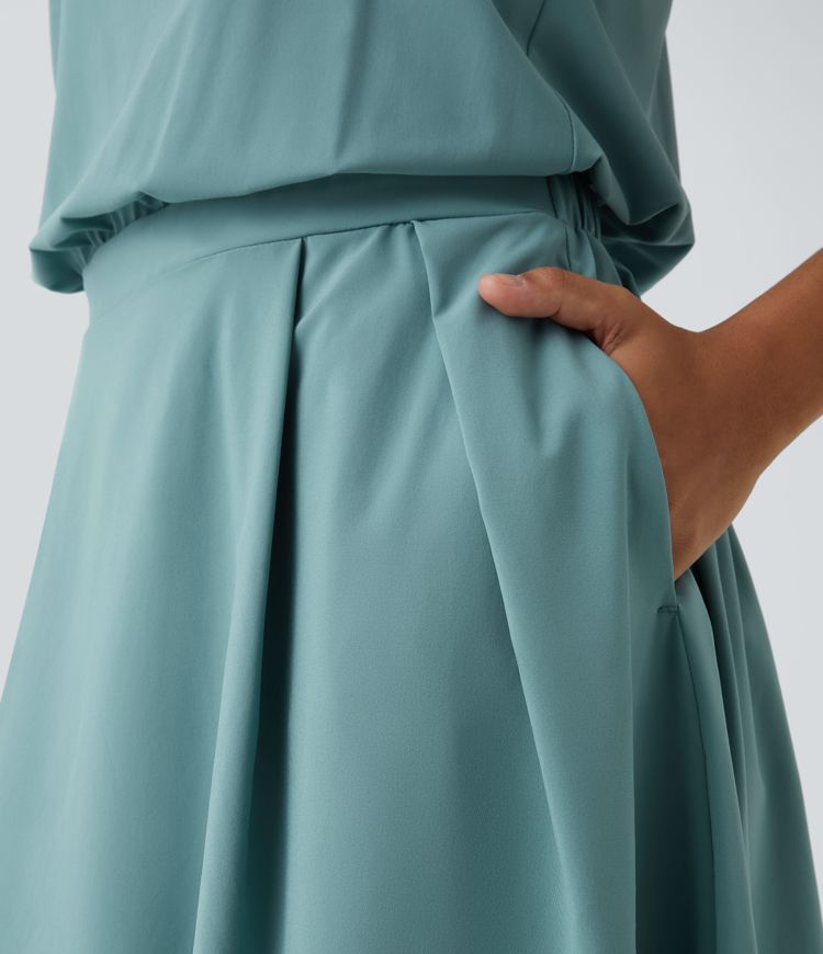 Breezeful™ Minivestido secado rápido pliegues bolsillo lateral sin espalda tirante ajustable