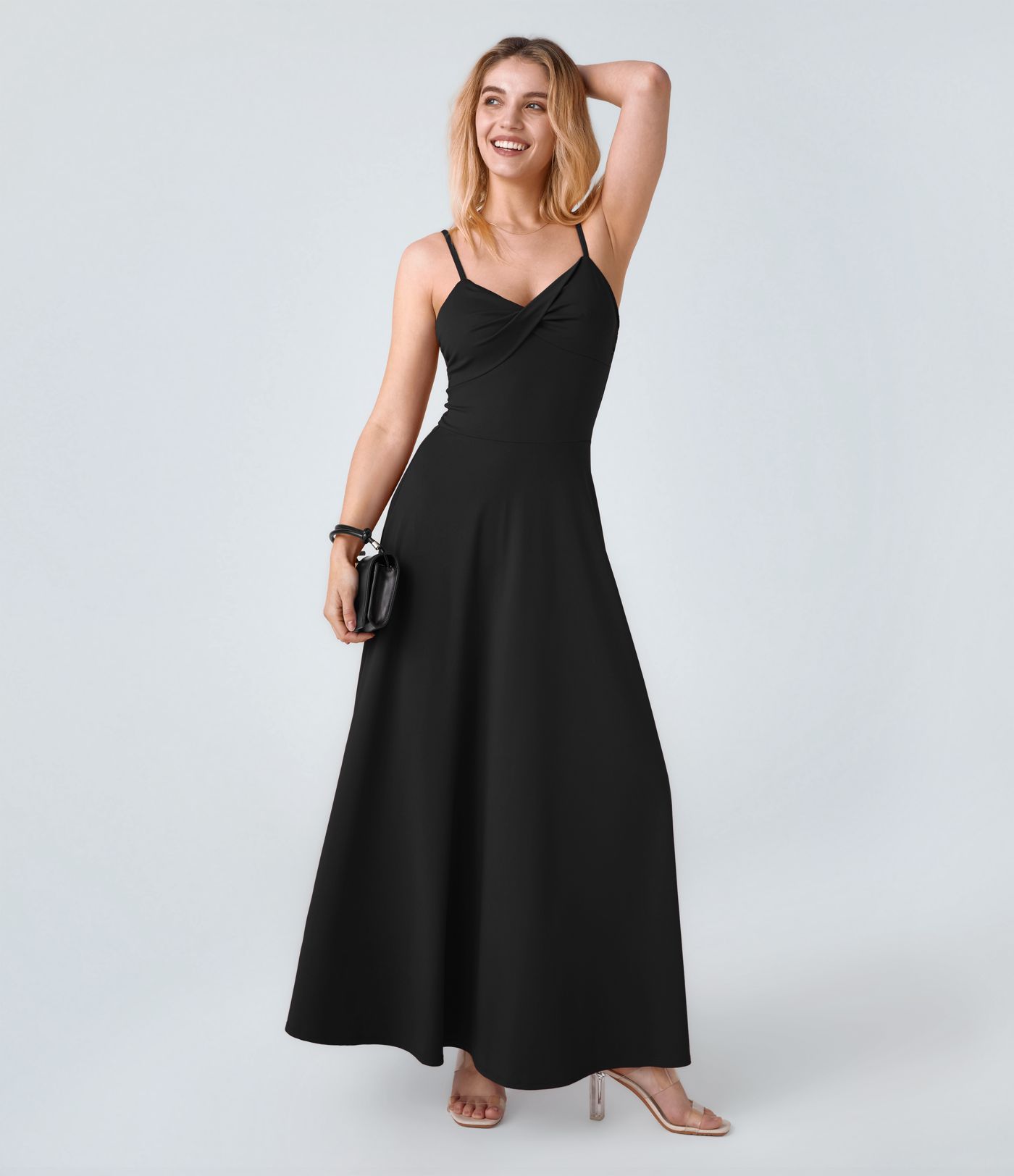U Back Flare Flowy Maxi Slip Dress