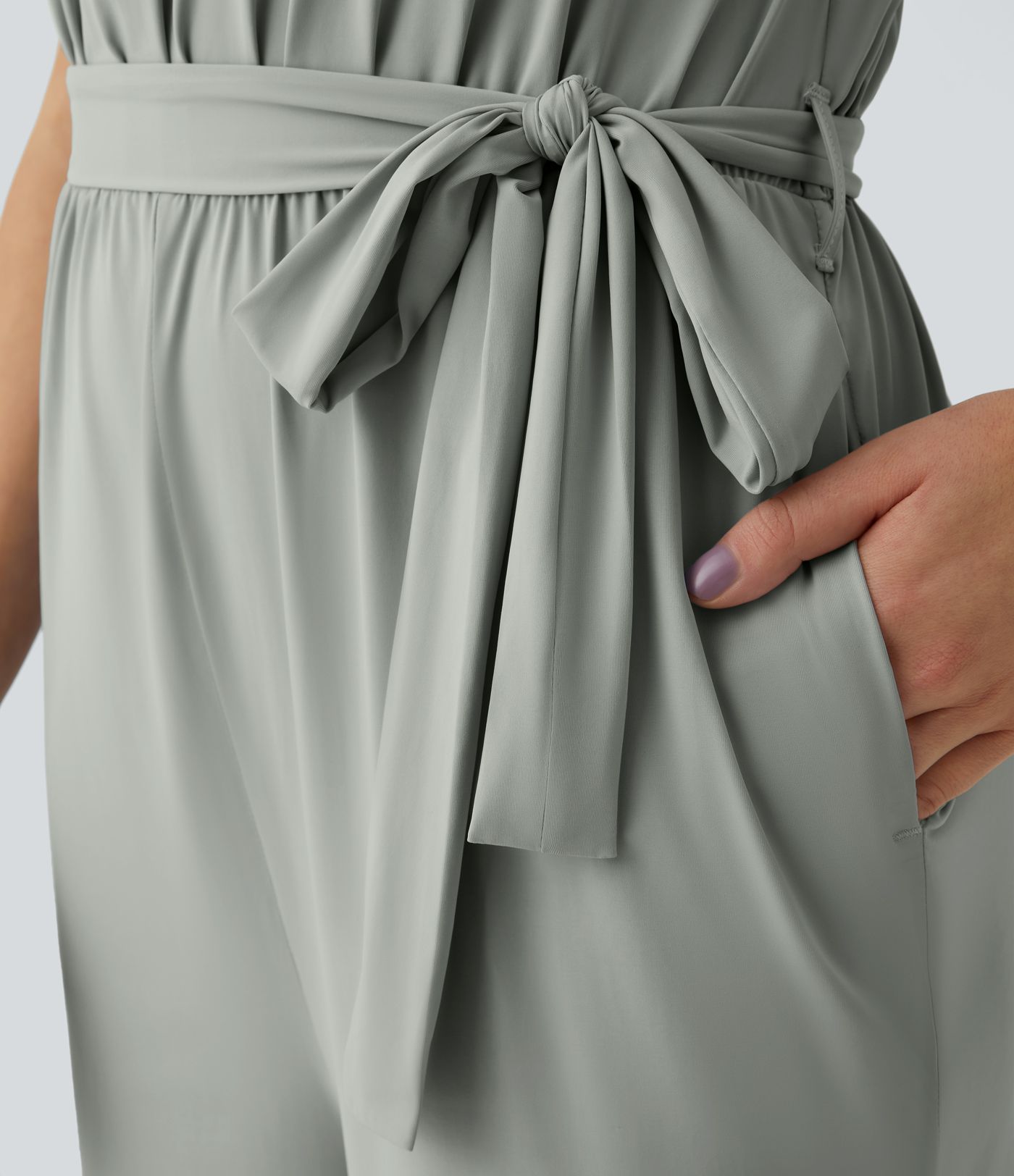 Sleeveless Tie Back Belted Side Pocket Cut Out Cool Touch Resort Jumpsuit-UPF50+