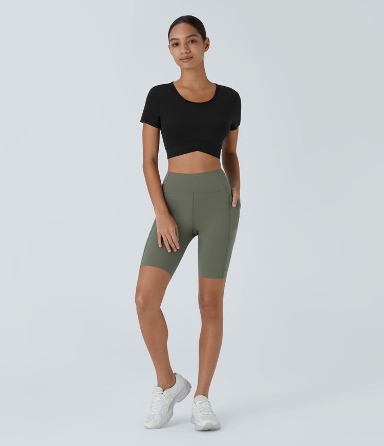 Softlyzero™ Plush Crossover Hem Cropped Sports Top