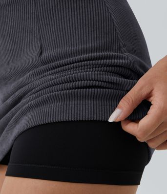 Mini falda de pana 2 en 1 de tiro alto con cremallera invisible y corte A