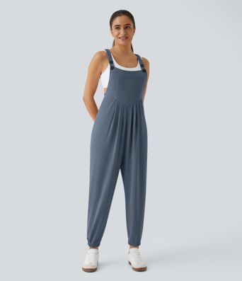 Pockets Waffle Casual Jogger Overalls