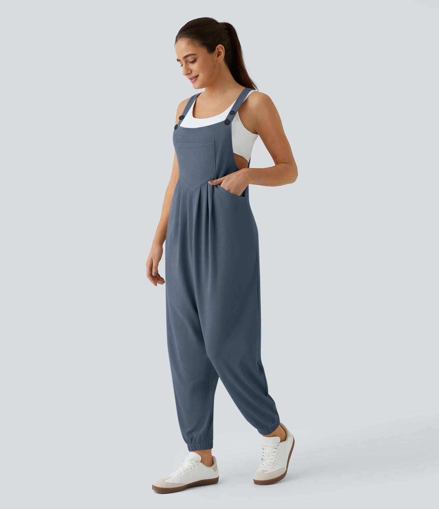 Pockets Waffle Casual Jogger Overalls