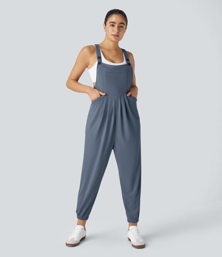 Pockets Waffle Casual Jogger Overalls
