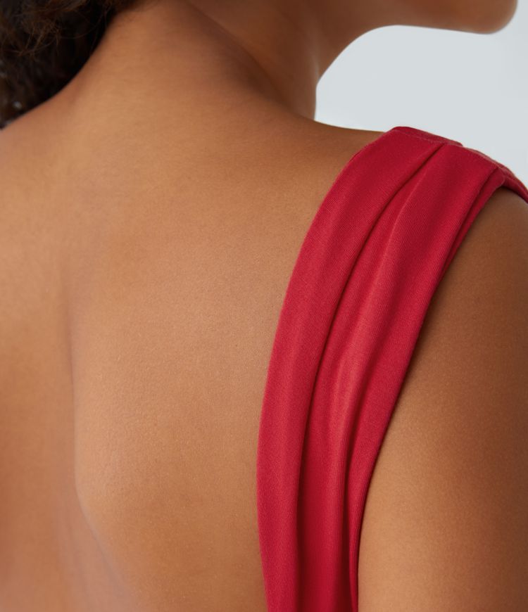 Ruched Backless Tie Back Split Hem Bodycon Mini Casual Dress