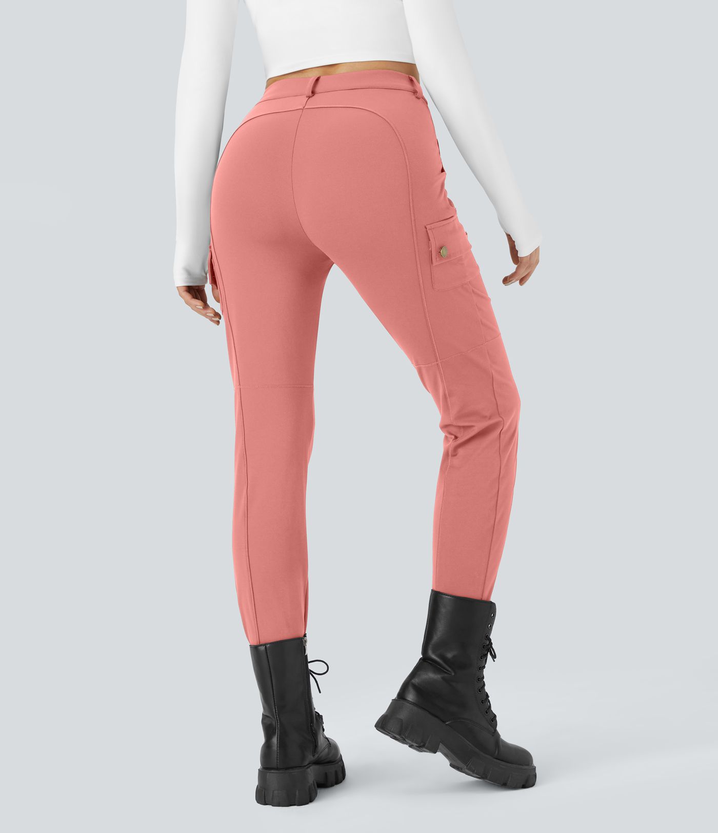 DayStretch High Waisted Zipper Pockets Solid Skinny Cargo Trousers