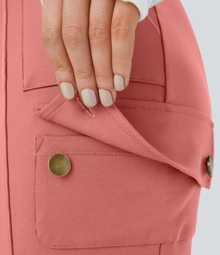 High Waisted Zipper Pockets Solid Skinny Cargo Pants