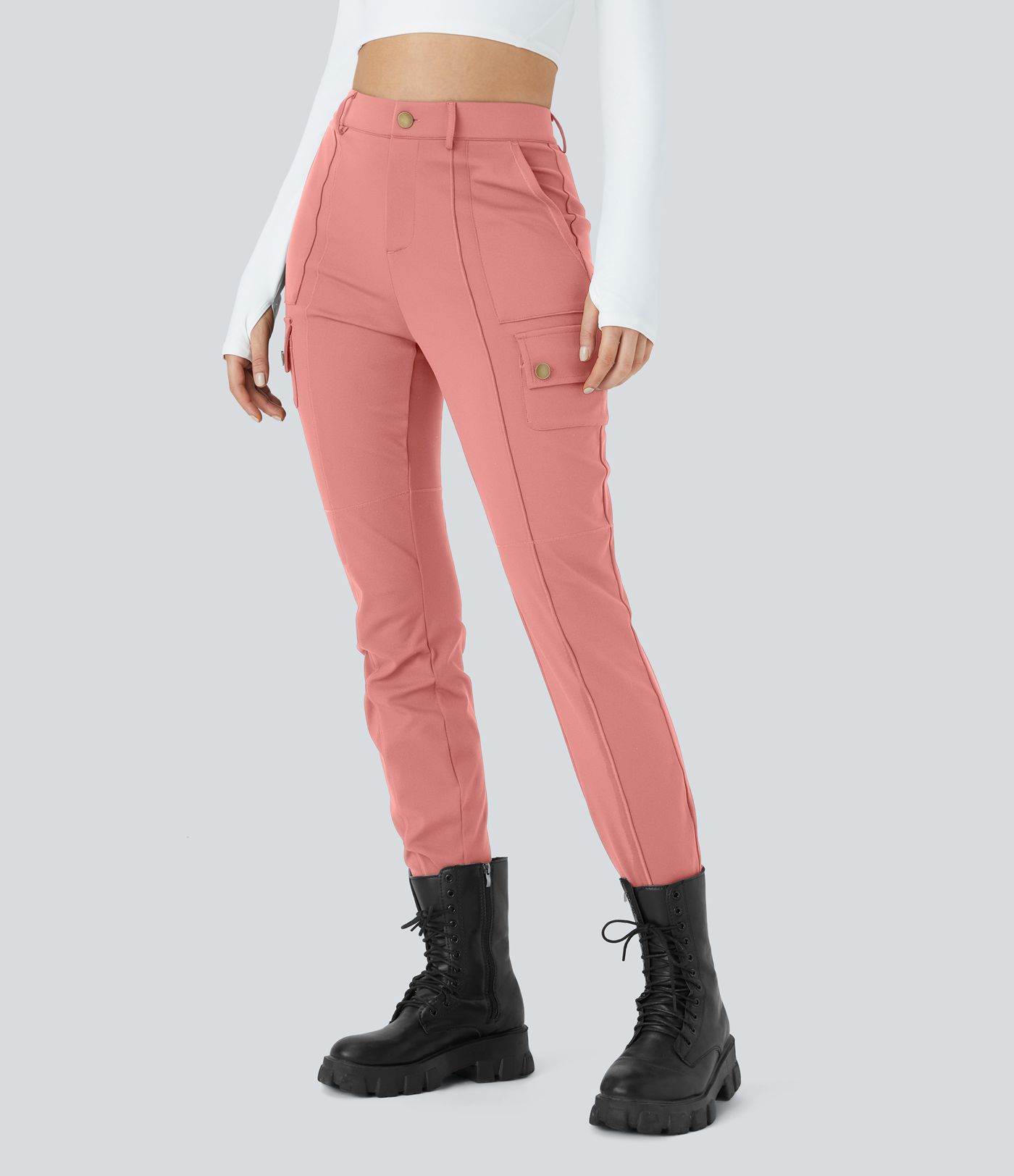 DayStretch High Waisted Zipper Pockets Solid Skinny Cargo Trousers