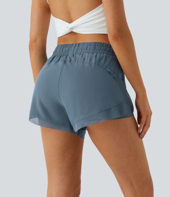 Mid Rise Drawstring Contrast Mesh 2-in-1 Flowy Running Shorts 3''