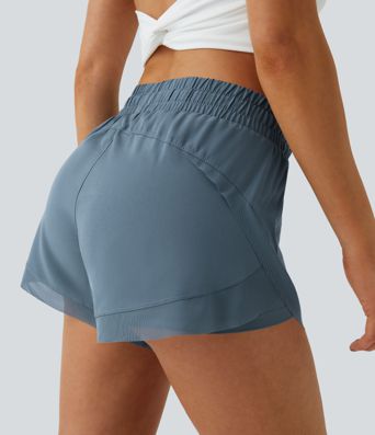 Mid Rise Drawstring Contrast Mesh 2-in-1 Flowy Running Shorts 3''
