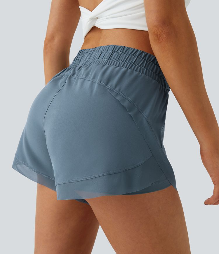 Mid Rise Drawstring Contrast Mesh 2-in-1 Flowy Running Shorts 3''