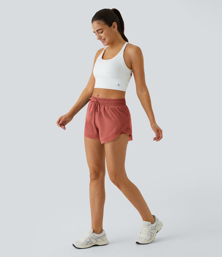 Mid Rise Drawstring Contrast Mesh 2-in-1 Flowy Running Shorts 3''