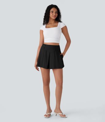 Short décontracté taille haute en tissu gaufré micro avec poches latérales 6,5 cm