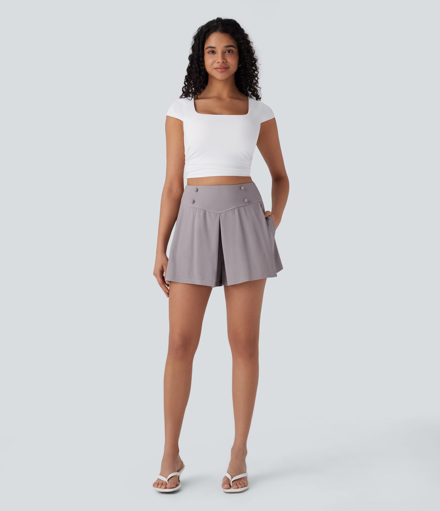 High Waisted Pocket Micro Waffle Casual Shorts 2.5''