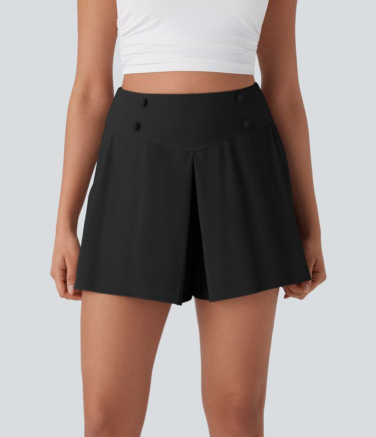 Short décontracté taille haute en tissu gaufré micro avec poches latérales 6,5 cm