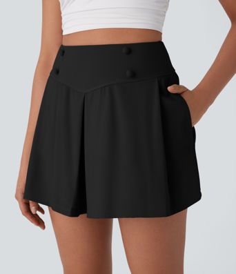 Short décontracté taille haute en tissu gaufré micro avec poches latérales 6,5 cm